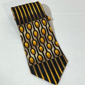 Bachrach Silk Necktie Bold Graphics Black Golden Orange Wide made in Italy